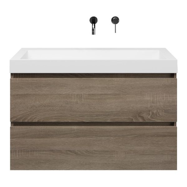 Westkapelle badmeubel 100 cm eiken donker met polystone Haamstede wastafel wit glans
