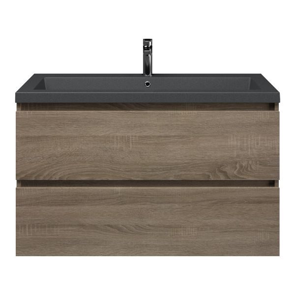 Westkapelle badmeubel 100 cm eiken donker met quartz Cadzand-Q wastafel grijs mat, 1 kraangat