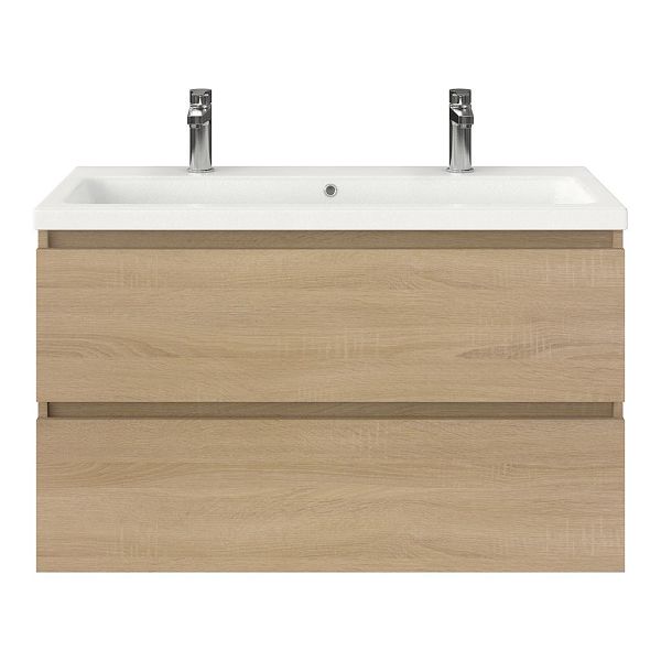 Westkapelle badmeubel 100 cm eiken licht met keramische Dishoek wastafel wit mat