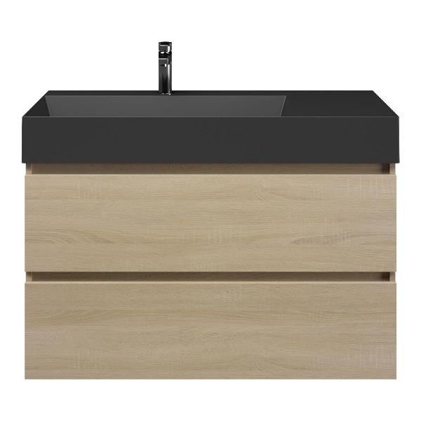 Westkapelle badmeubel 100 cm eiken licht met keramische Marken wastafel links zwart mat, 1 kraangat