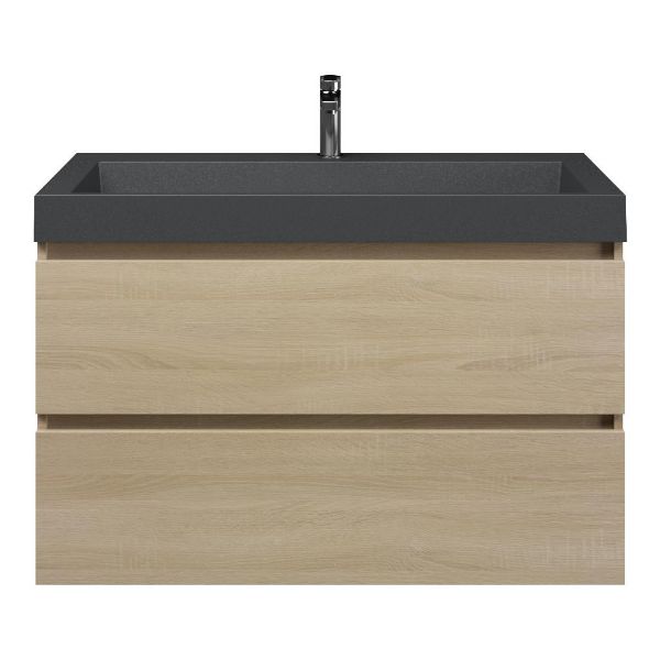 Westkapelle badmeubel 100 cm eiken licht met polystone Haamstede wastafel grijs mat