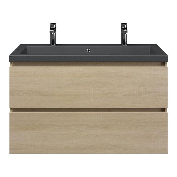 Westkapelle badmeubel 100 cm eiken licht met quartz Cadzand-Q wastafel grijs mat