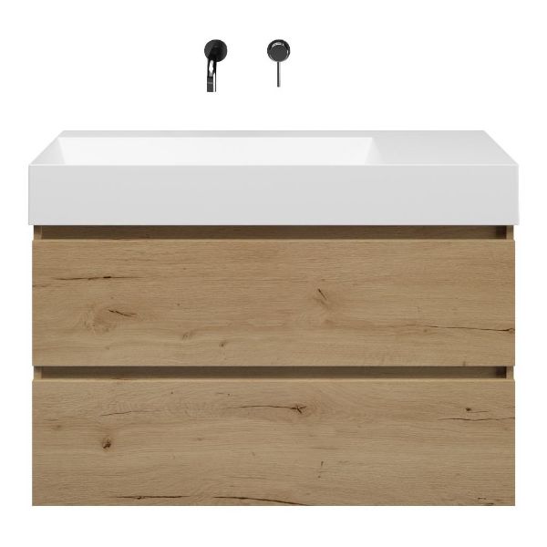 Westkapelle badmeubel 100 cm eiken natuur met keramische Marken wastafel links wit mat