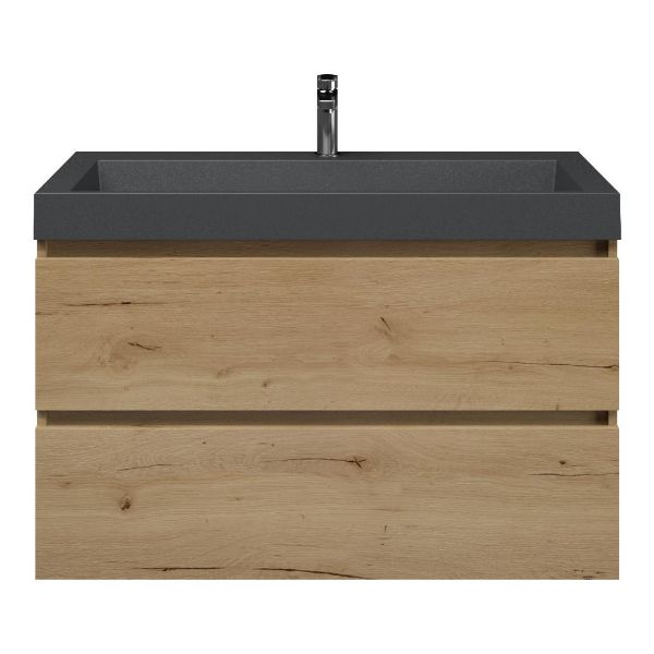 Westkapelle badmeubel 100 cm eiken natuur met polystone Haamstede wastafel grijs mat, 1 kraangat