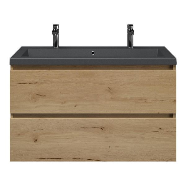 Westkapelle badmeubel 100 cm eiken natuur met quartz Cadzand-Q wastafel grijs mat