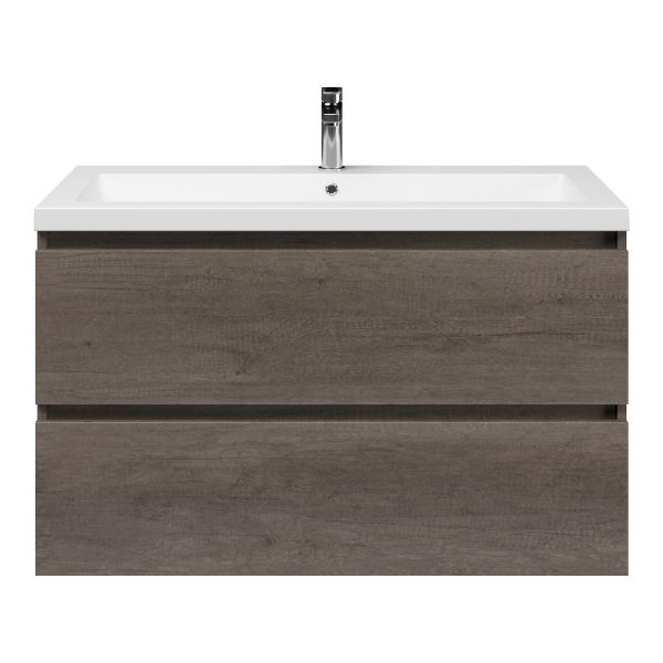 Westkapelle badmeubel 100 cm olm donker grijs met Cadzand wastafel wit mat