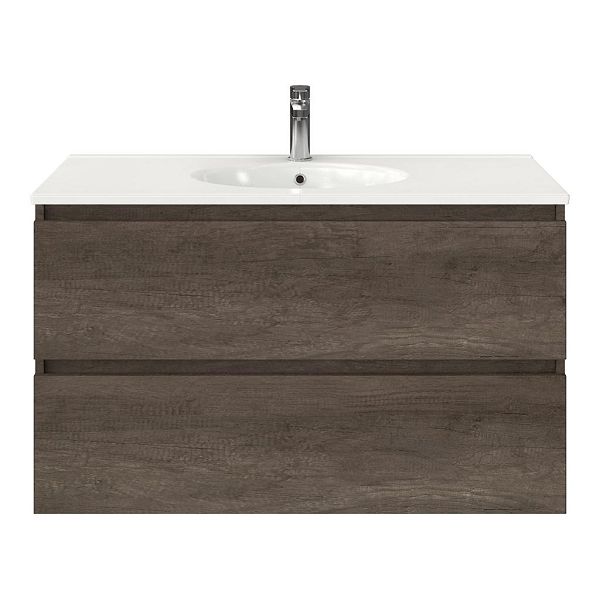 Westkapelle badmeubel 100 cm olm donker grijs met keramische Ovale wastafel wit glans