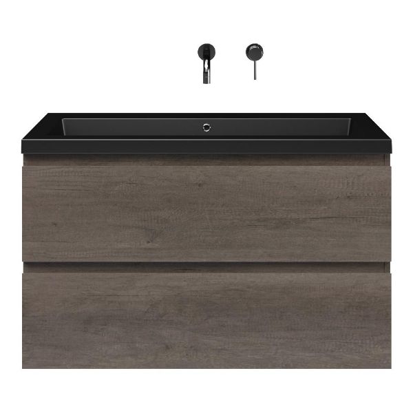 Westkapelle badmeubel 100 cm olm donker grijs met polystone Cadzand wastafel zwart mat
