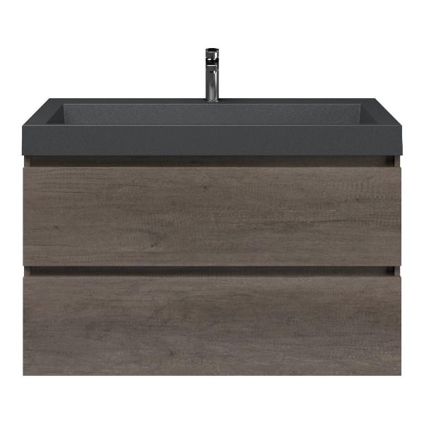 Westkapelle badmeubel 100 cm olm donker grijs met polystone Haamstede wastafel grijs mat, 1 kraangat