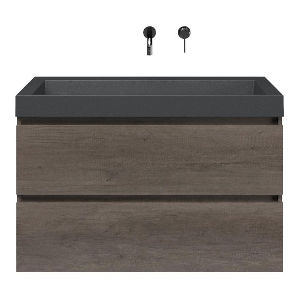 Westkapelle badmeubel 100 cm olm donker grijs met polystone Haamstede wastafel grijs mat, zonder kraangat