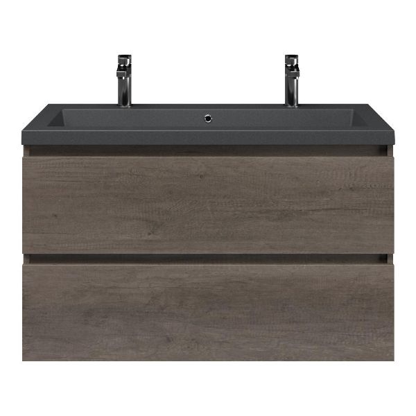 Westkapelle badmeubel 100 cm olm donker grijs met quartz Cadzand-Q wastafel grijs mat