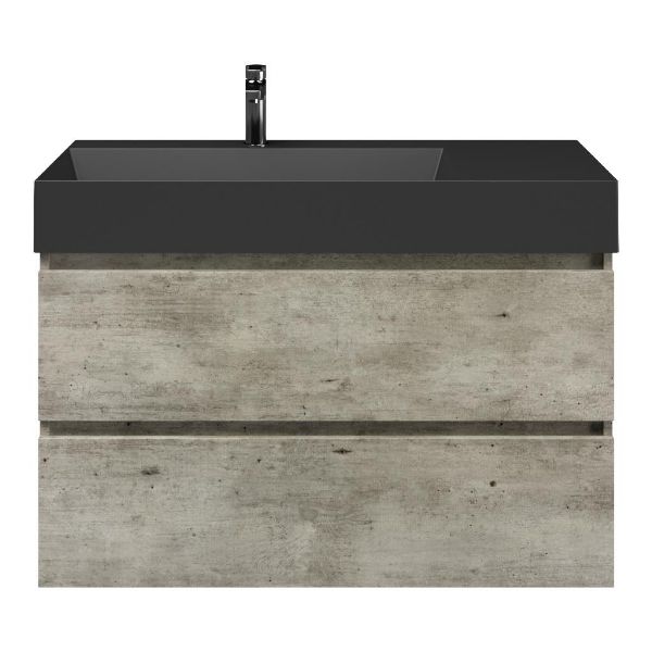 Westkapelle badmeubel 100 cm steigerhout licht grijs met keramische Marken wastafel links zwart mat, 1 kraangat