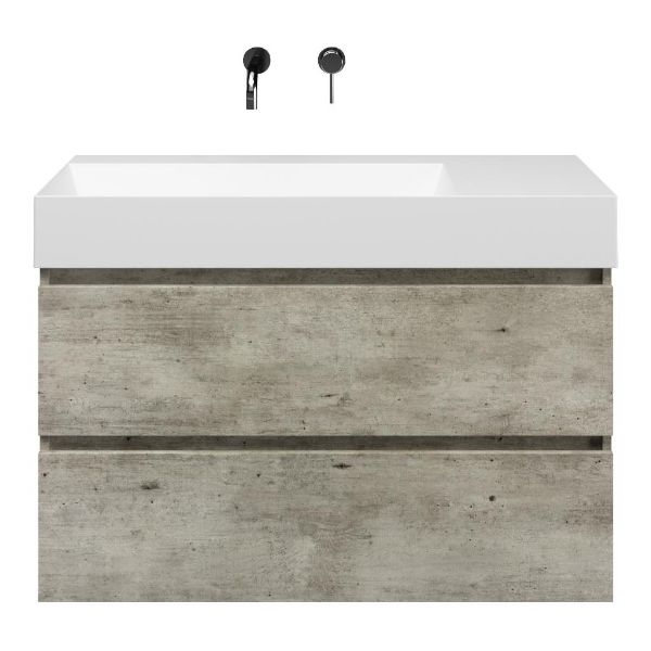 Westkapelle badmeubel 100 cm steigerhout licht grijs met keramische Marken wastafel links wit mat