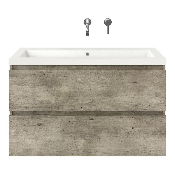 Westkapelle badmeubel 100 cm steigerhout licht grijs met polystone Cadzand wastafel wit glans