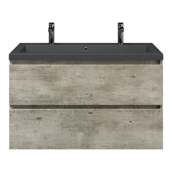 Westkapelle badmeubel 100 cm steigerhout licht grijs met quartz Cadzand-Q wastafel grijs mat