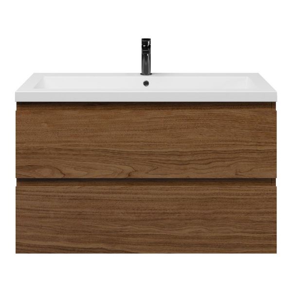 Westkapelle badmeubel 100 cm warm noten met polystone Cadzand wastafel wit mat