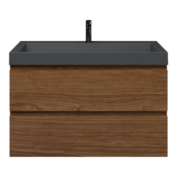 Westkapelle badmeubel 100 cm warm noten met polystone Haamstede wastafel grijs mat