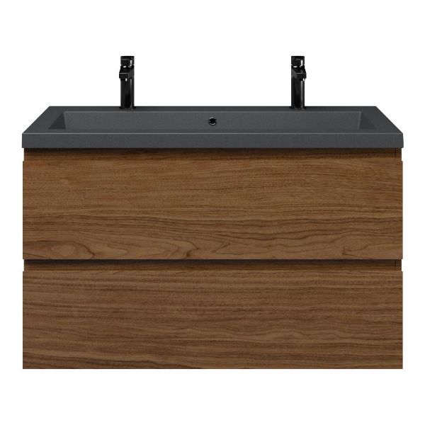 Westkapelle badmeubel 100 cm warm noten met quartz Cadzand-Q wastafel grijs mat