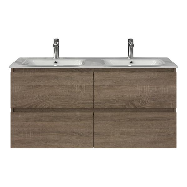 Westkapelle badmeubel 120 cm eiken donker met glazen Glass wastafel wit glans