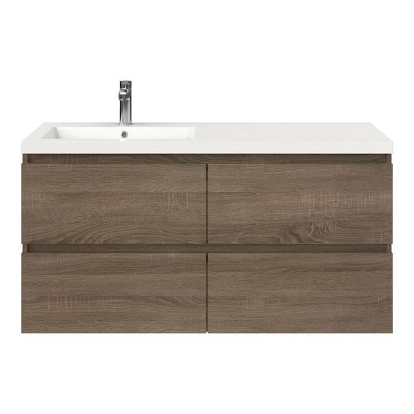 Westkapelle badmeubel 120 cm eiken donker met polystone Cadzand wastafel wit glans