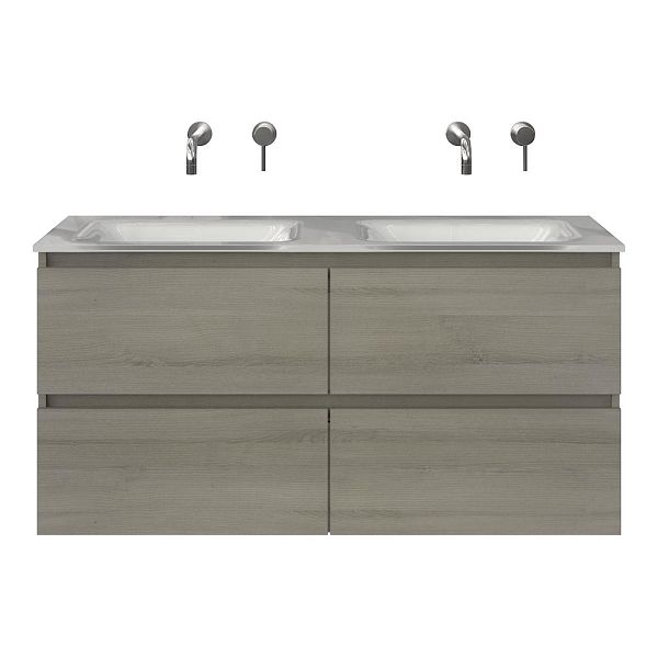 Westkapelle badmeubel 120 cm eiken licht grijs met glazen Glass wastafel wit glans