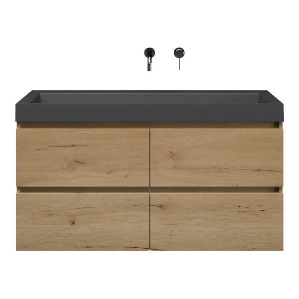 Westkapelle badmeubel 120 cm eiken natuur met quartz Haamstede-q wastafel grijs mat