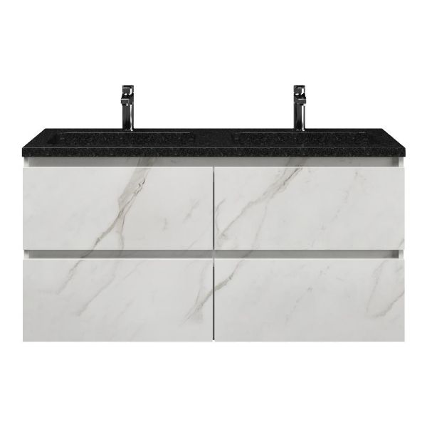 Westkapelle badmeubel 120 cm marmer structuur wit met natuurstenen Square wastafel shanxi black