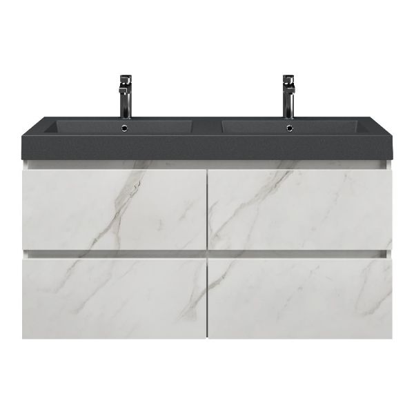 Westkapelle badmeubel 120 cm marmer structuur wit met quartz Cadzand-Q wastafel grijs mat