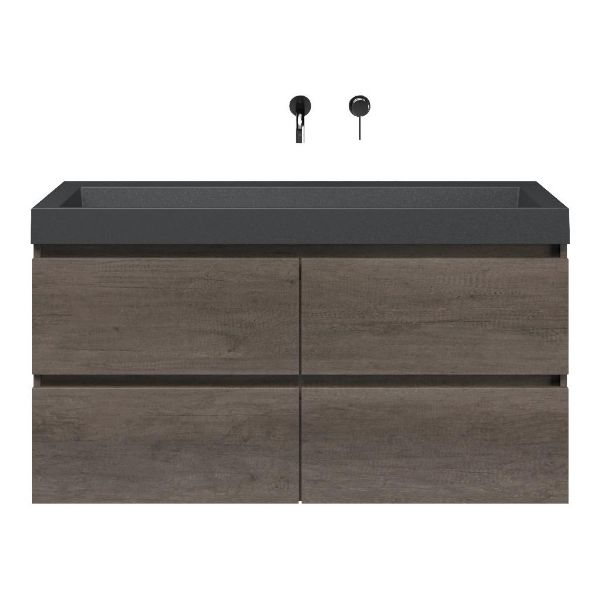 Westkapelle badmeubel 120 cm olm donker grijs met quartz Haamstede-q wastafel grijs mat