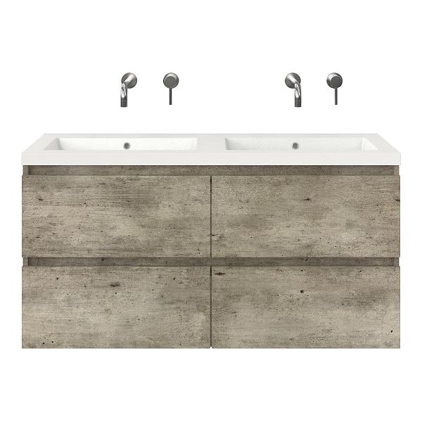 Westkapelle badmeubel 120 cm steigerhout licht grijs met polystone Cadzand wastafel wit glans