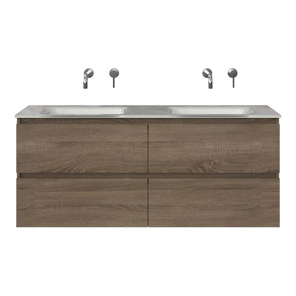 Westkapelle badmeubel 140 cm eiken donker met glazen Glass wastafel wit glans
