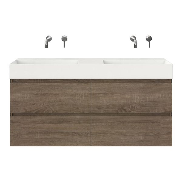 Westkapelle badmeubel 140 cm eiken donker met keramische Marken wastafel wit glans