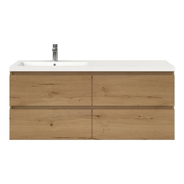 Westkapelle badmeubel 140 cm eiken natuur met polystone Cadzand wastafel wit glans
