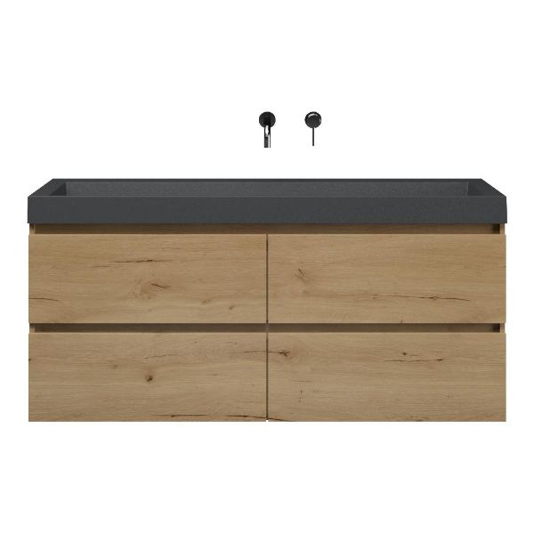 Westkapelle badmeubel 140 cm eiken natuur met quartz Haamstede-q wastafel grijs mat
