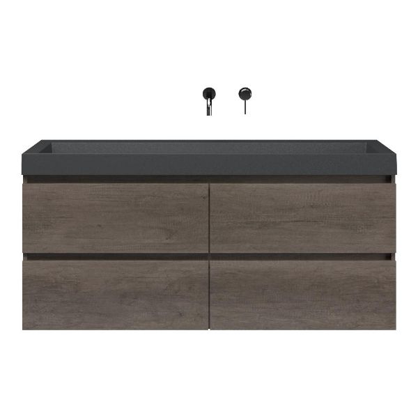 Westkapelle badmeubel 140 cm olm donker grijs met quartz Haamstede-q wastafel grijs mat
