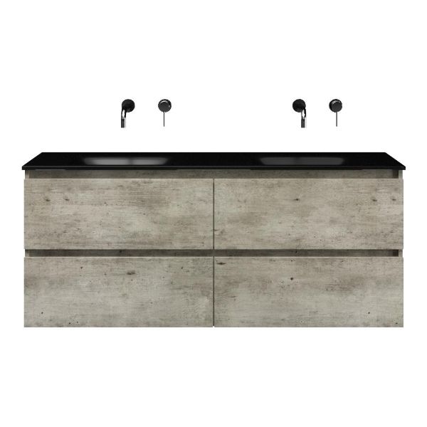 Westkapelle badmeubel 140 cm steigerhout licht grijs met glazen Glass wastafel zwart mat