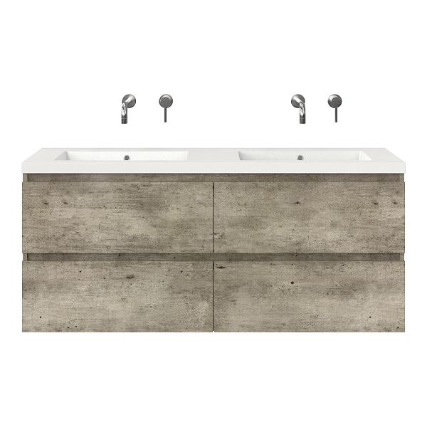 Westkapelle badmeubel 140 cm steigerhout licht grijs met polystone Cadzand wastafel wit glans