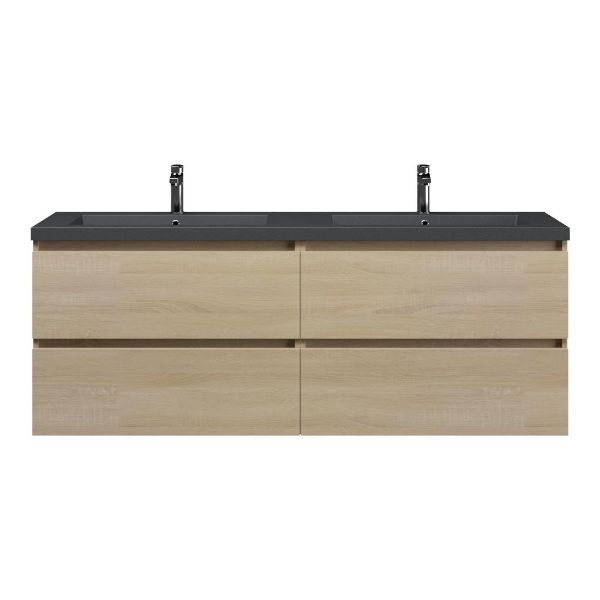 Westkapelle badmeubel 160 cm eiken licht met dubbele Cadzand wastafel grijs mat