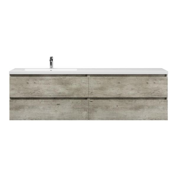 Westkapelle badmeubel 200 cm steigerhout licht grijs met enkele quartz Cadzand-q wastafel links wit mat
