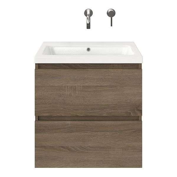 Westkapelle badmeubel 60 cm eiken donker met keramische Dishoek wastafel wit glans