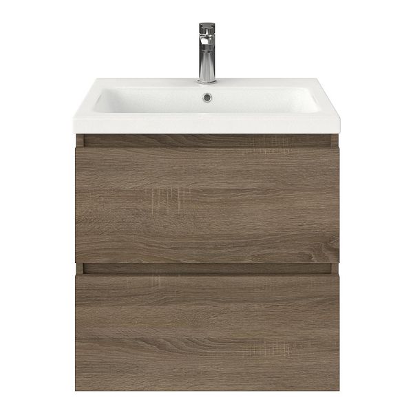 Westkapelle badmeubel 60 cm eiken donker met keramische Dishoek wastafel wit mat