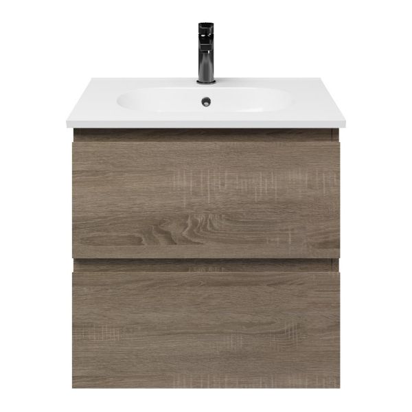 Westkapelle badmeubel 60 cm eiken donker met keramische Ellemeet wastafel wit glans