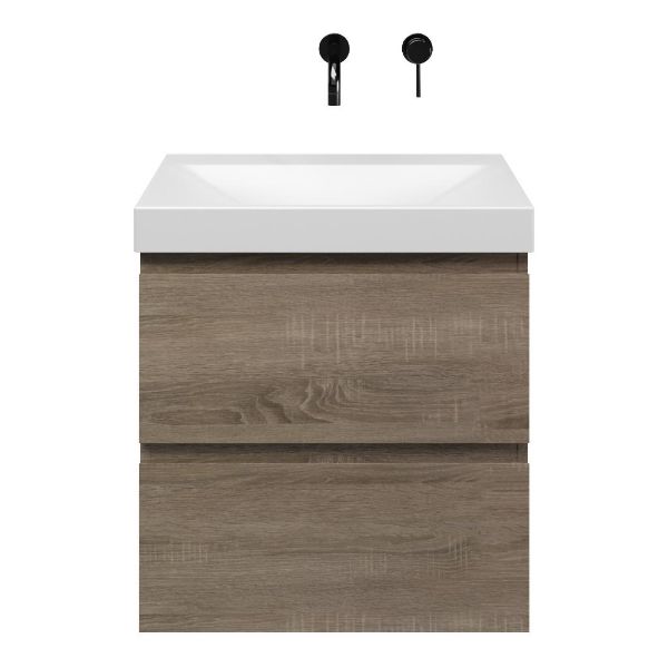 Westkapelle badmeubel 60 cm eiken donker met keramische Rockanje wastafel wit mat