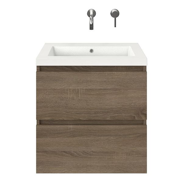 Westkapelle badmeubel 60 cm eiken donker met polystone Cadzand wastafel wit glans