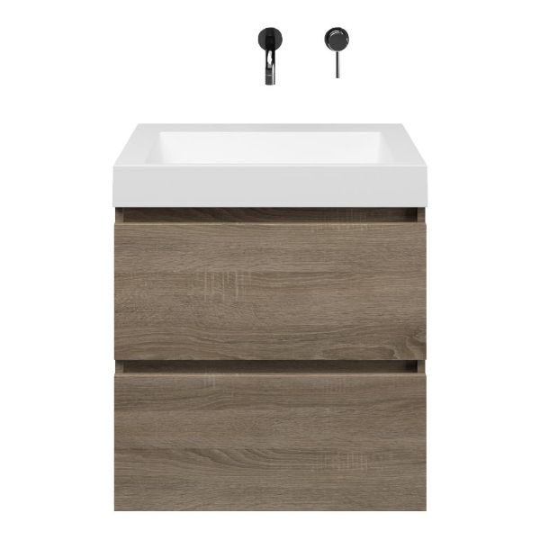 Westkapelle badmeubel 60 cm eiken donker met quartz Haamstede-q wastafel wit mat