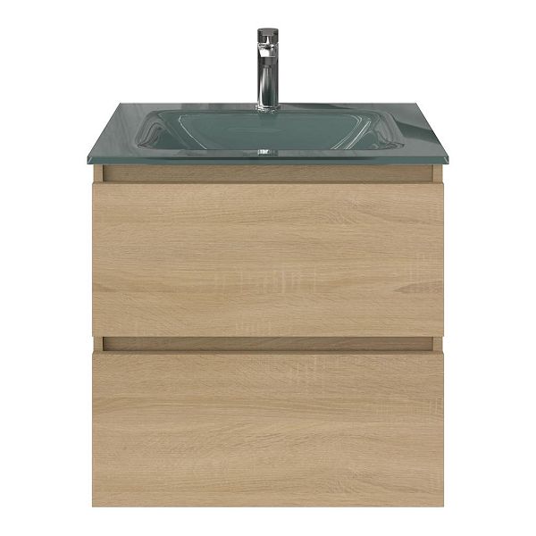 Westkapelle badmeubel 60 cm eiken licht met glazen Glass wastafel zilvergrijs
