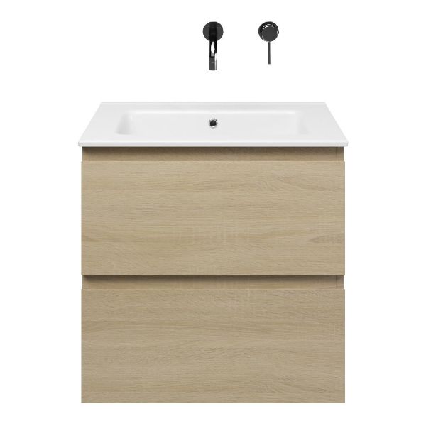 Westkapelle badmeubel 60 cm eiken licht met keramische Callantsoog wastafel wit glans