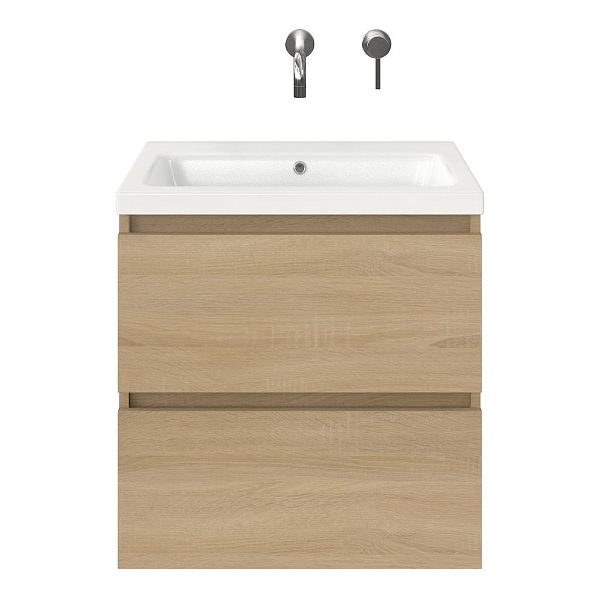 Westkapelle badmeubel 60 cm eiken licht met keramische Dishoek wastafel wit glans