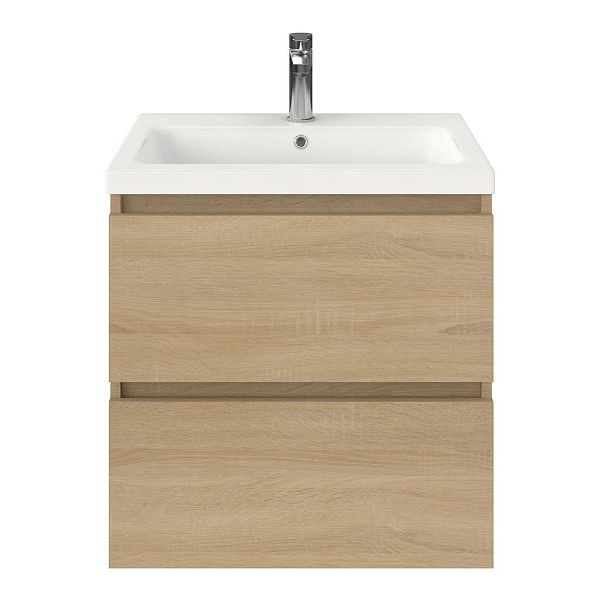 Westkapelle badmeubel 60 cm eiken licht met keramische Dishoek wastafel wit mat