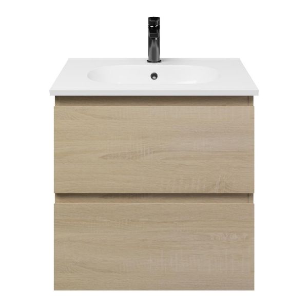 Westkapelle badmeubel 60 cm eiken licht met keramische Ellemeet wastafel wit glans